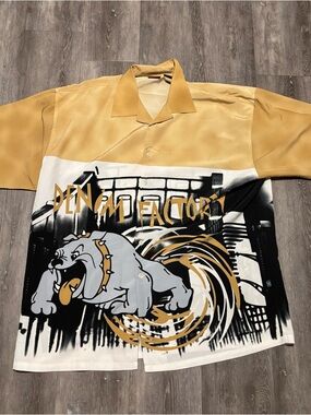 VTG Mens 2XL Hip-hop Street Wear Button Front Shirt Bulldog Dog 90s